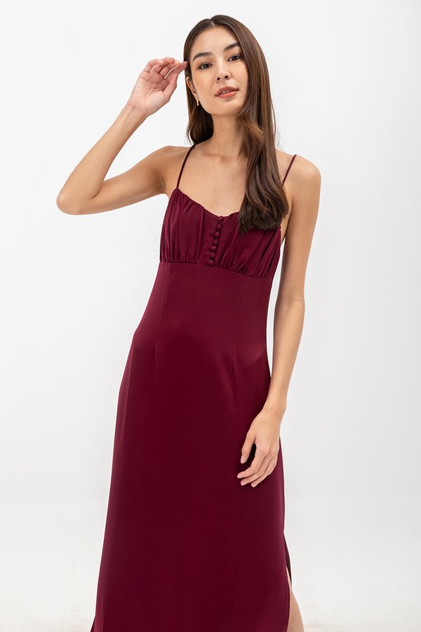 SERENA CROSSBACK SATIN MIDI DRESS