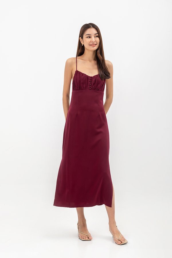 SERENA CROSSBACK SATIN MIDI DRESS