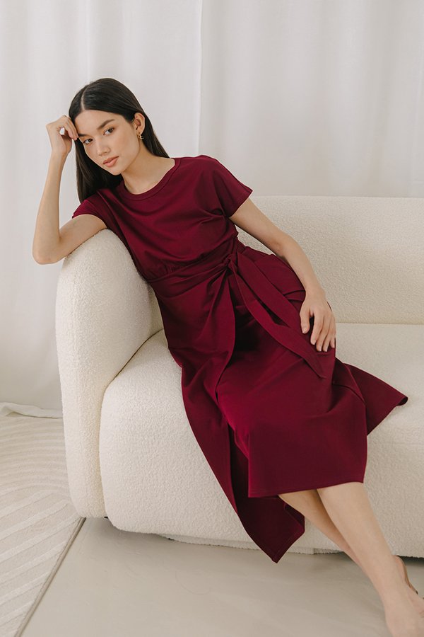 YARINA WRAP SKIRT JERSEY MIDI DRESS
