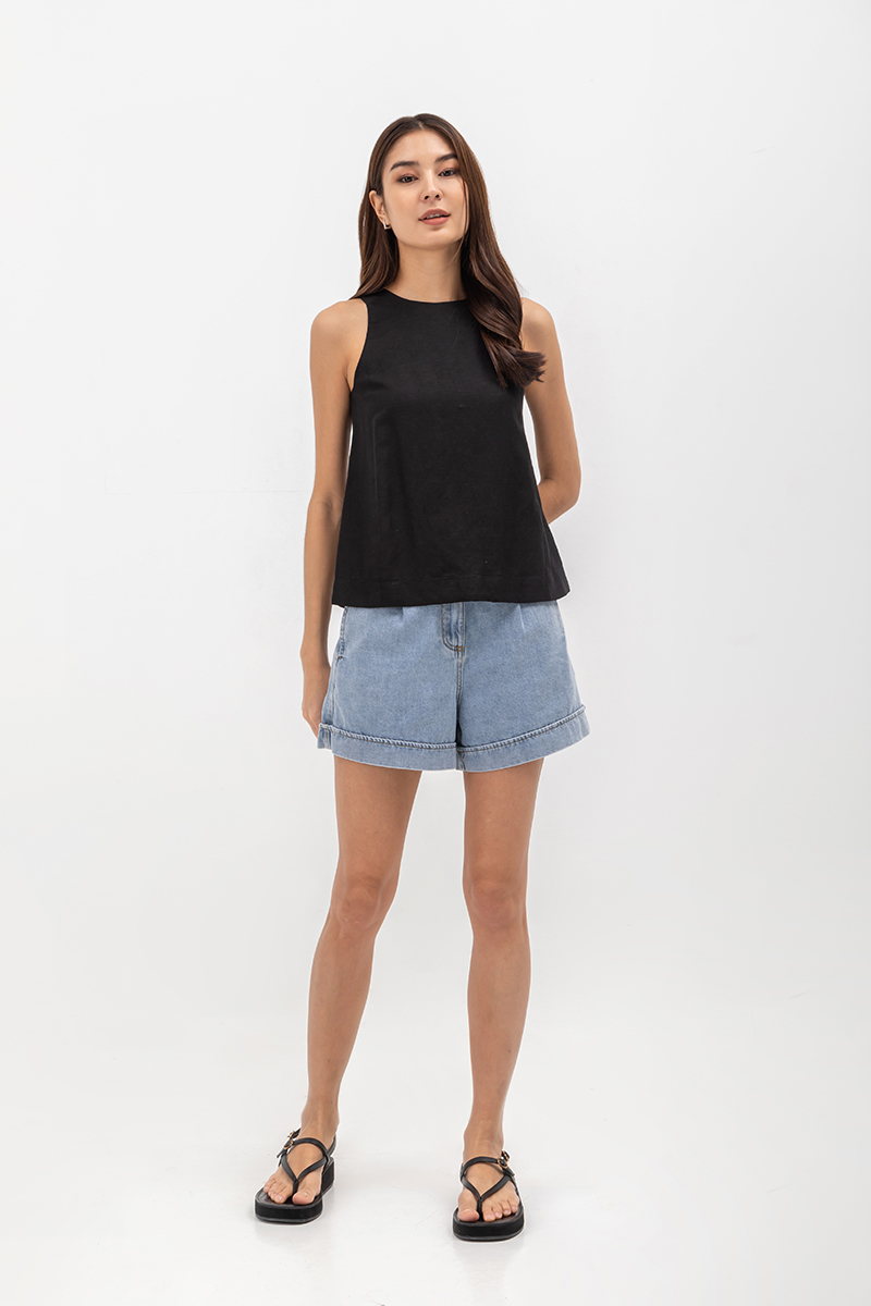 MILLIE BACK SLIT BUTTONDOWN LINEN TOP