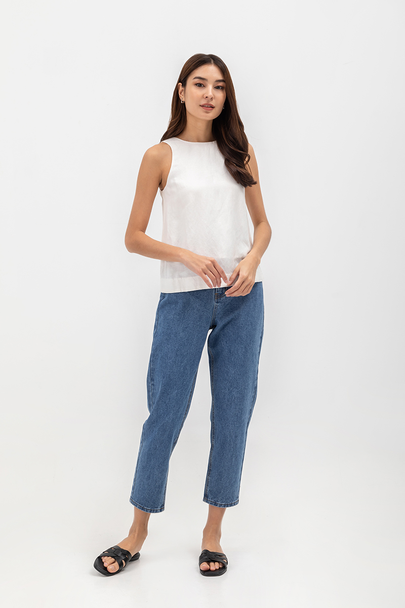 MILLIE BACK SLIT BUTTONDOWN LINEN TOP