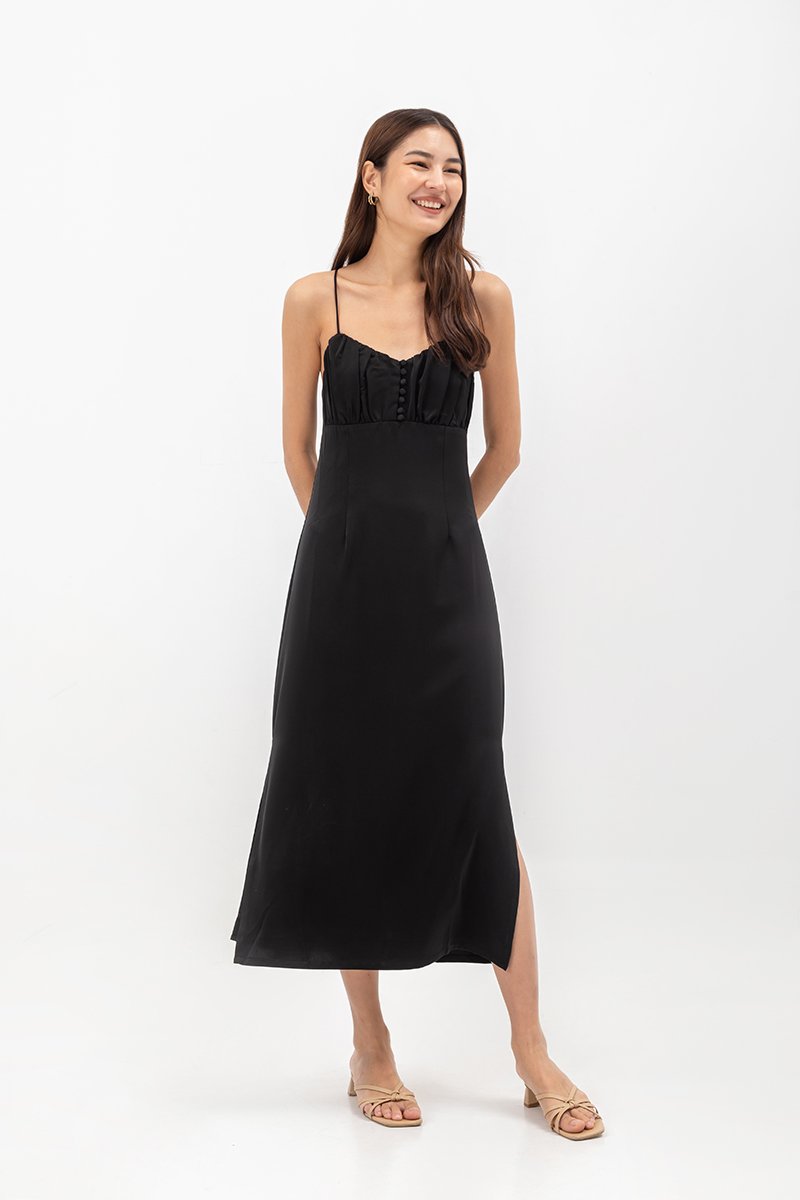 SERENA CROSSBACK SATIN MIDI DRESS