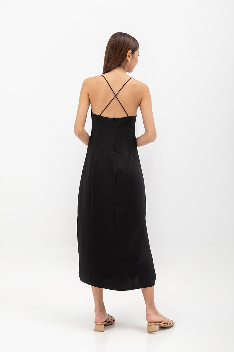 SERENA CROSSBACK SATIN MIDI DRESS