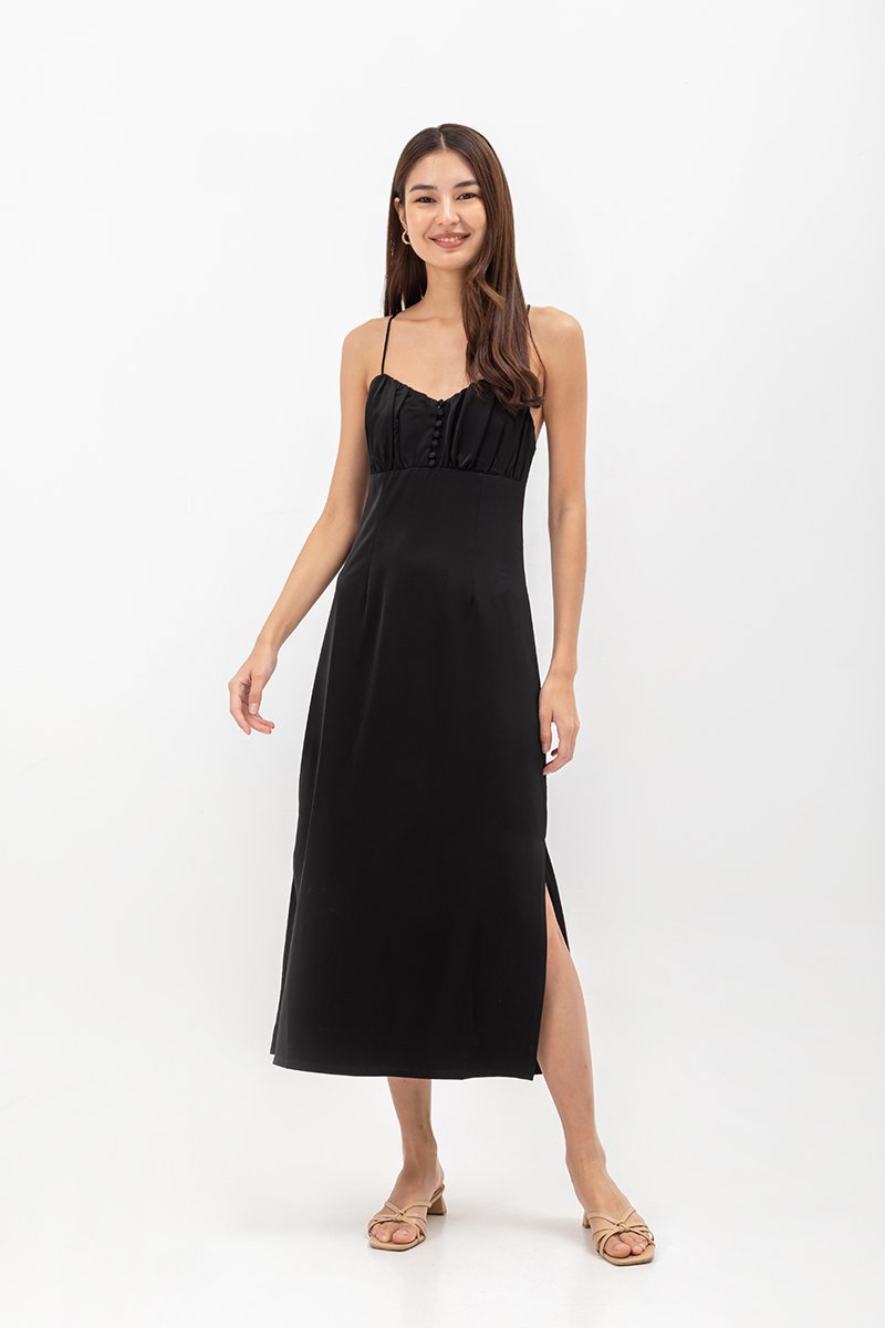 SERENA CROSSBACK SATIN MIDI DRESS
