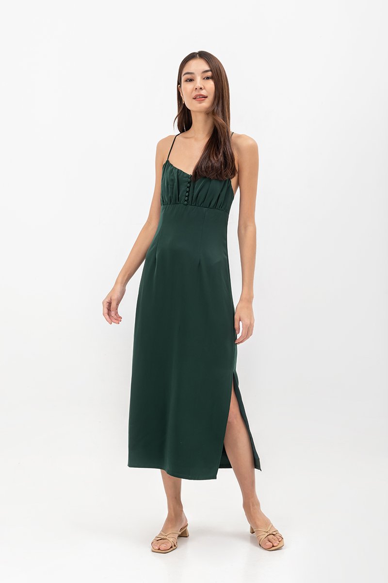 SERENA CROSSBACK SATIN MIDI DRESS