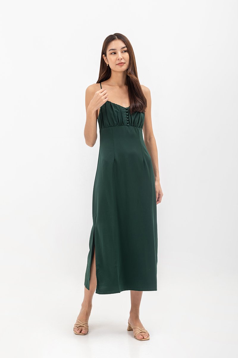 SERENA CROSSBACK SATIN MIDI DRESS