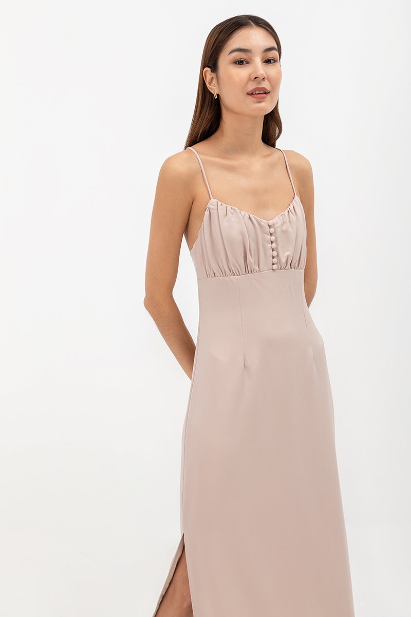 SERENA CROSSBACK SATIN MIDI DRESS
