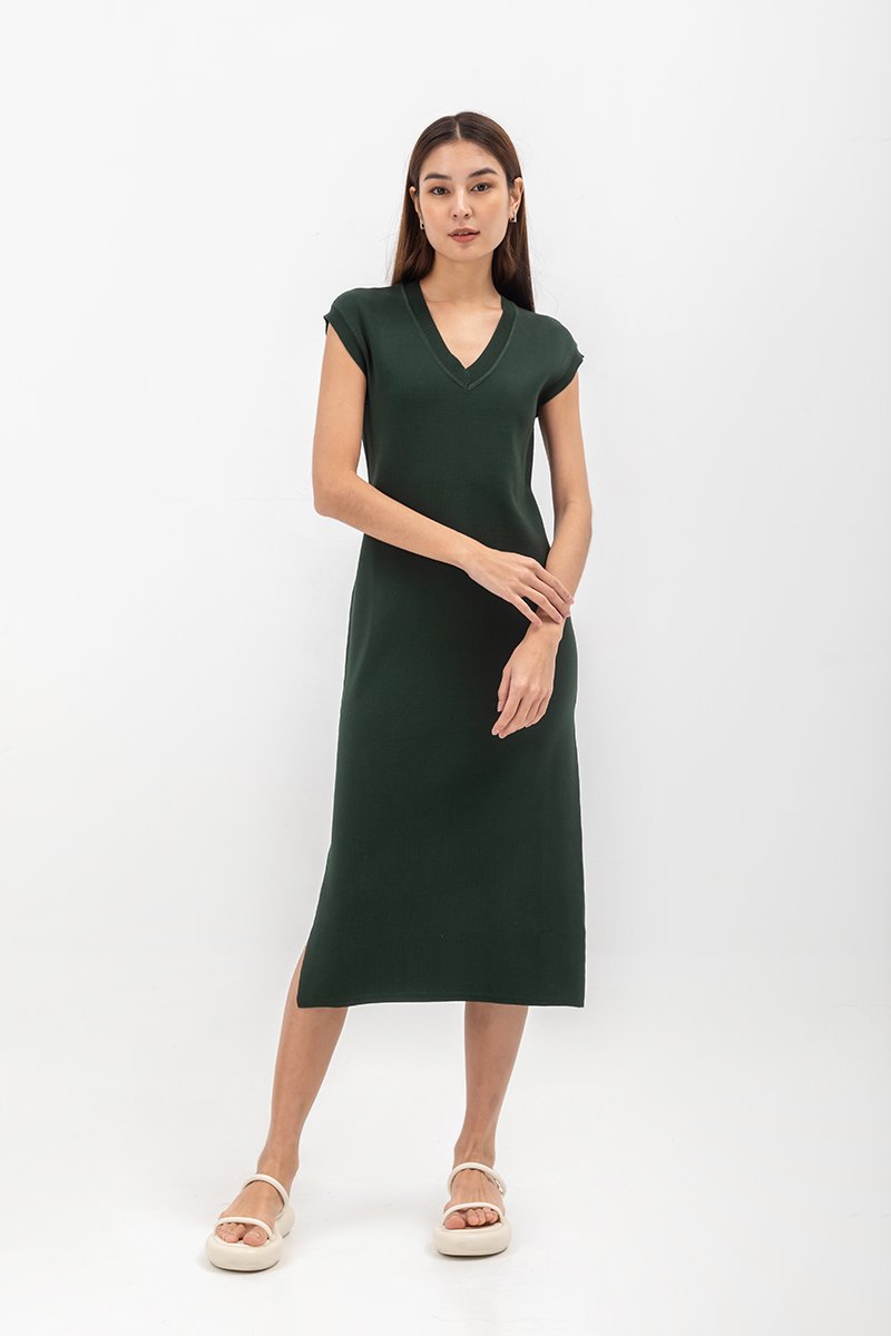 CARRIE V NECK KNIT MIDI DRESS