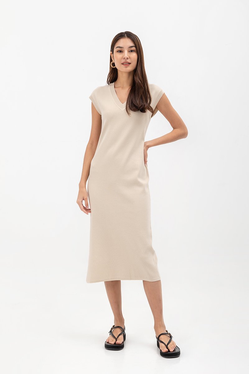 CARRIE V NECK KNIT MIDI DRESS