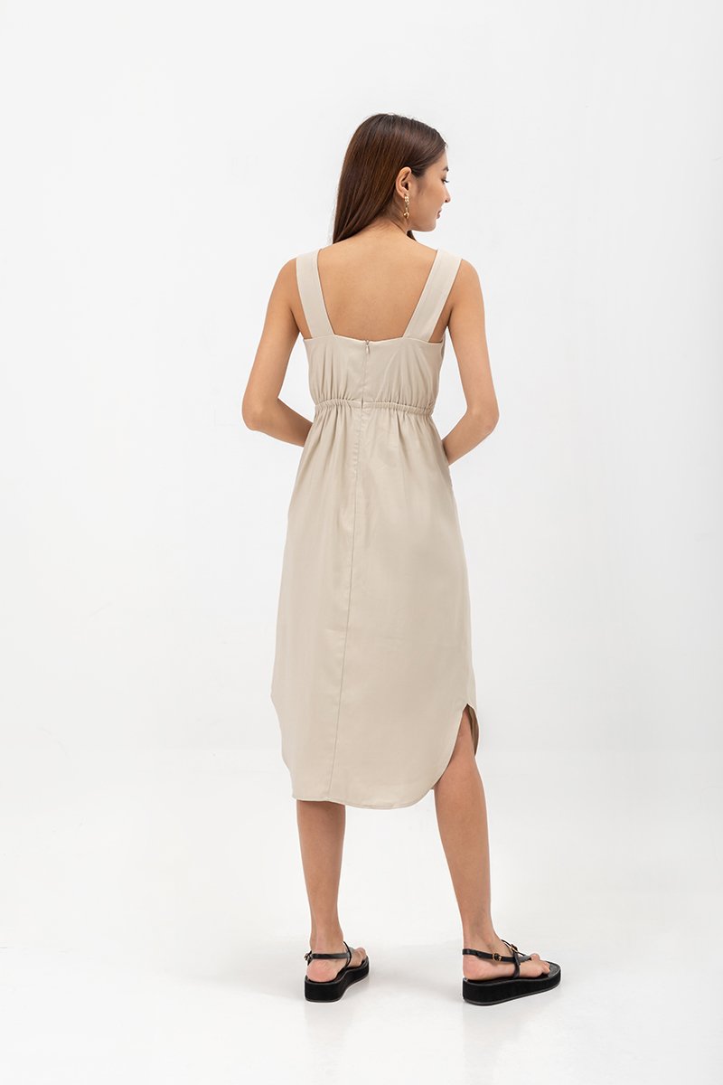 ELINA SQUARENECK ELASTIC WAISTBAND MIDI DRESS