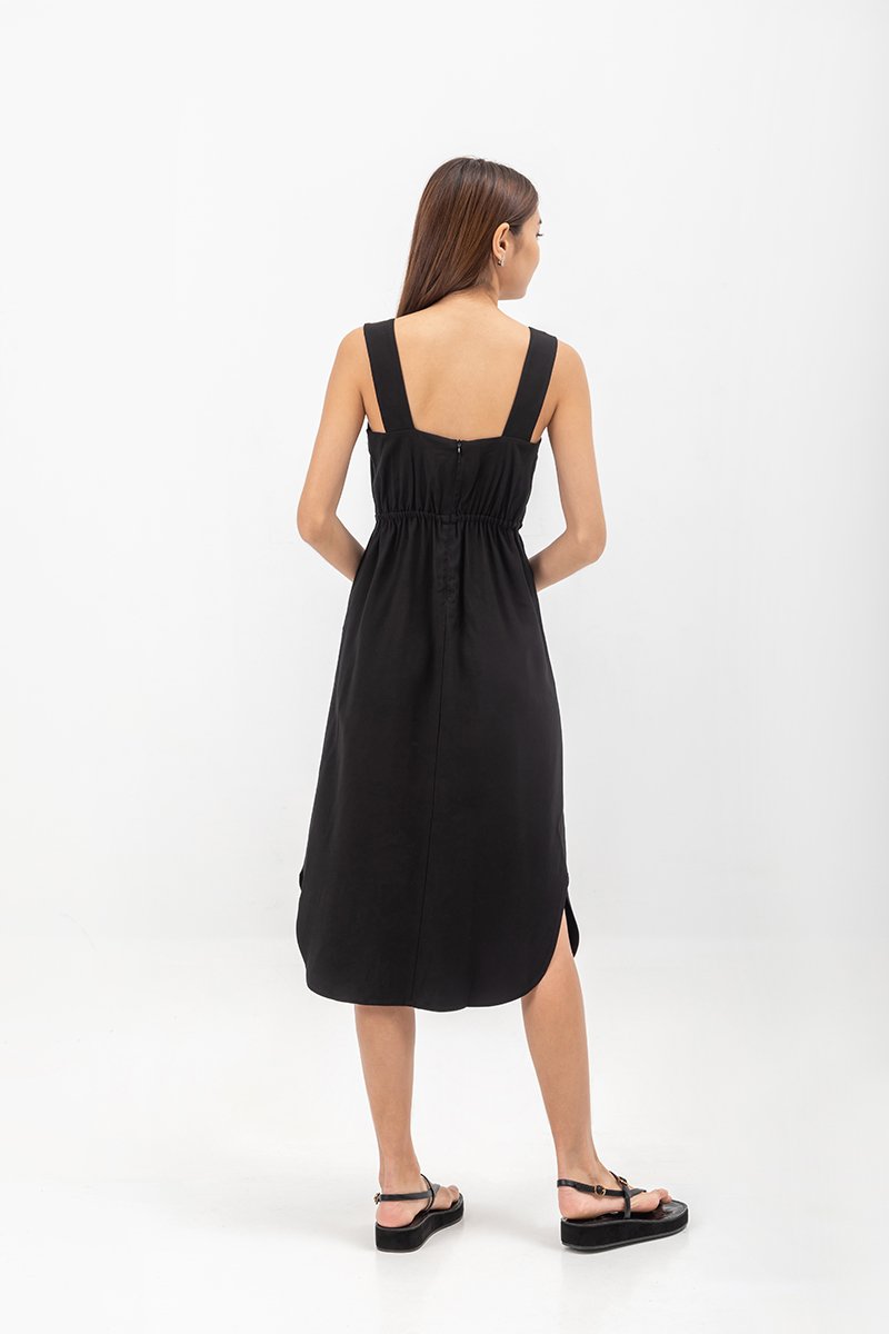 ELINA SQUARENECK ELASTIC WAISTBAND MIDI DRESS
