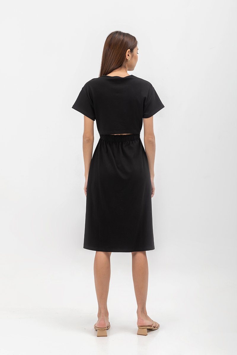 LEILANI ELASTIC BACK MIDI JERSEY DRESS