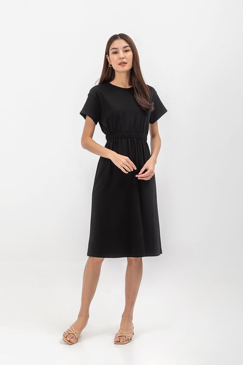 LEILANI ELASTIC BACK MIDI JERSEY DRESS