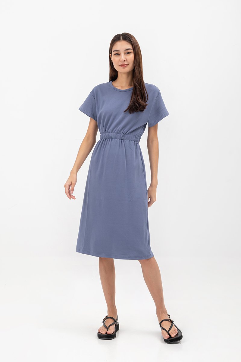 LEILANI ELASTIC BACK MIDI JERSEY DRESS