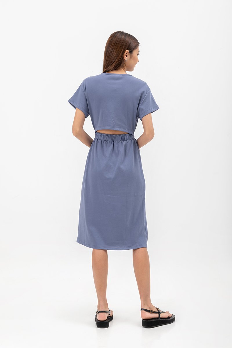 LEILANI ELASTIC BACK MIDI JERSEY DRESS