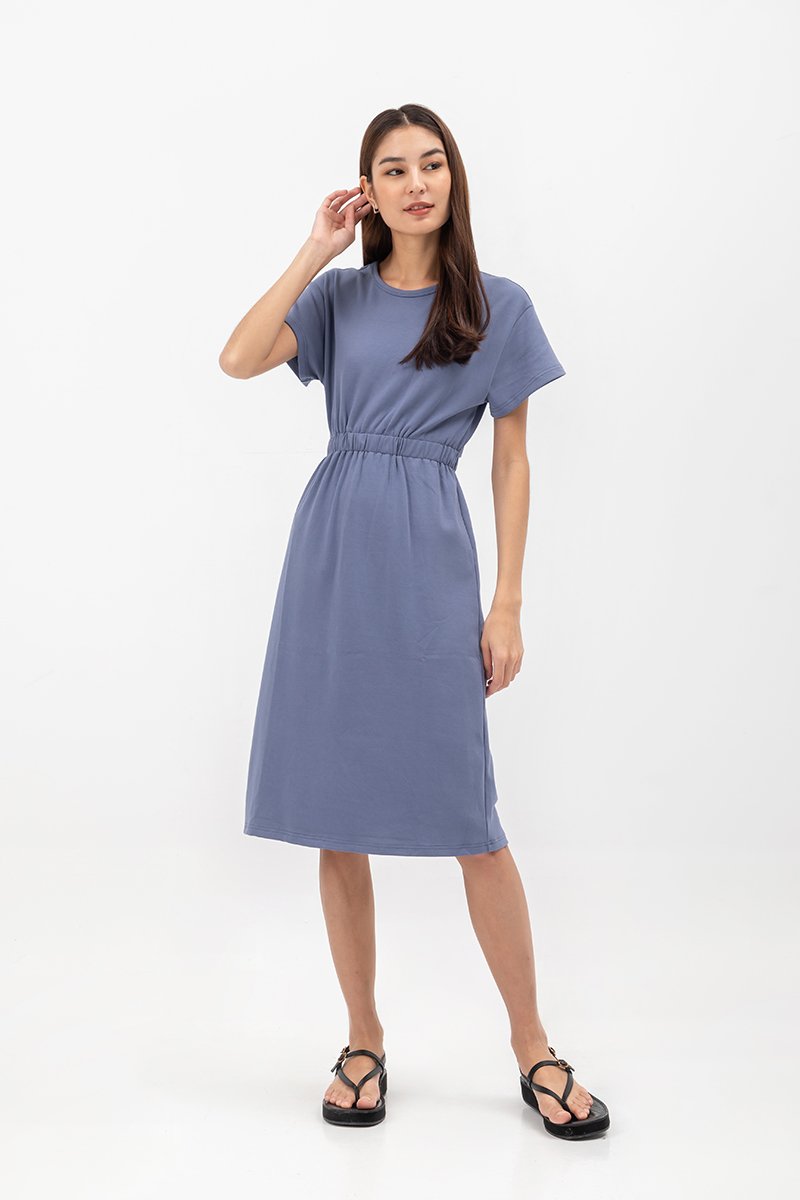 LEILANI ELASTIC BACK MIDI JERSEY DRESS