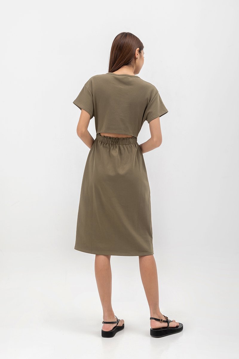 LEILANI ELASTIC BACK MIDI JERSEY DRESS