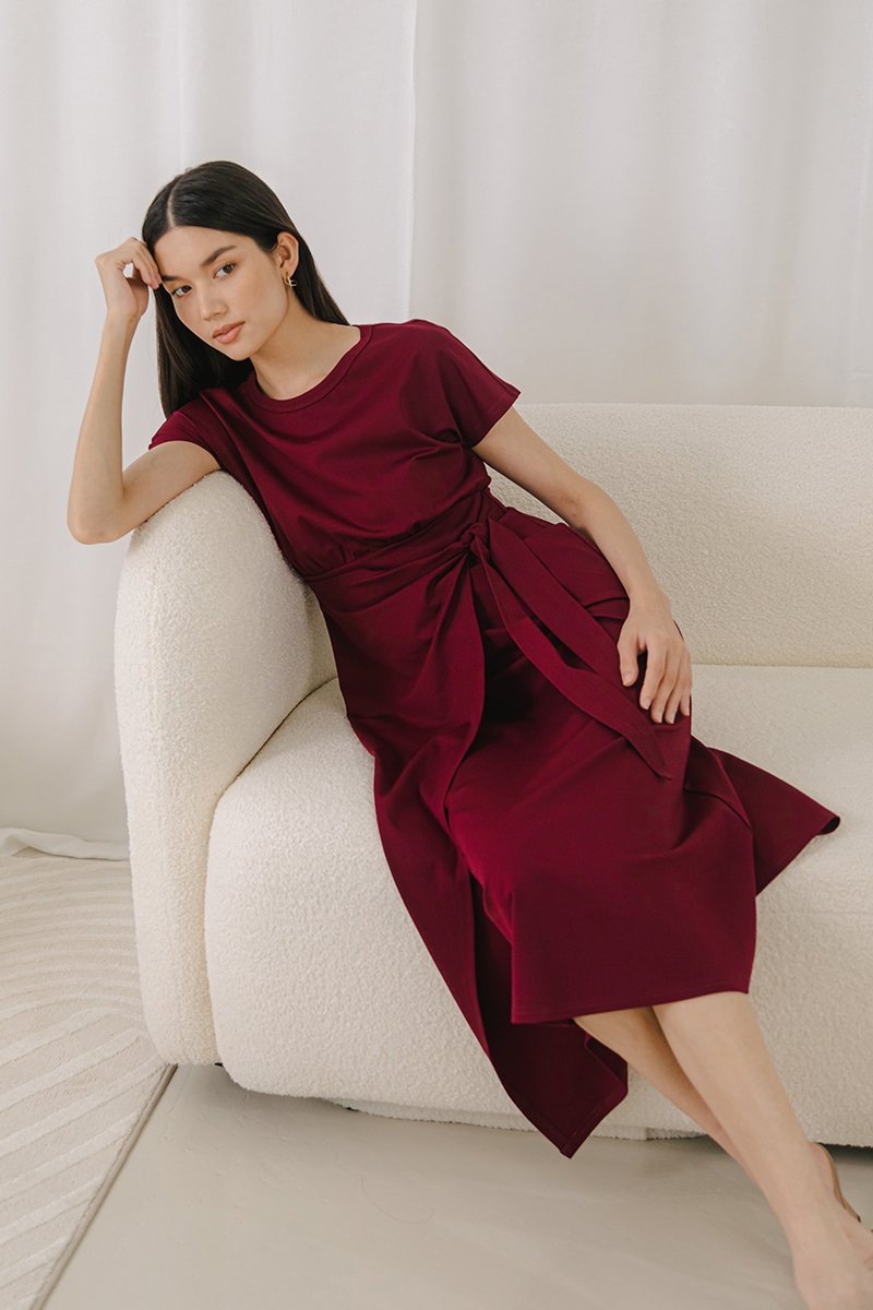 YARINA WRAP SKIRT JERSEY MIDI DRESS