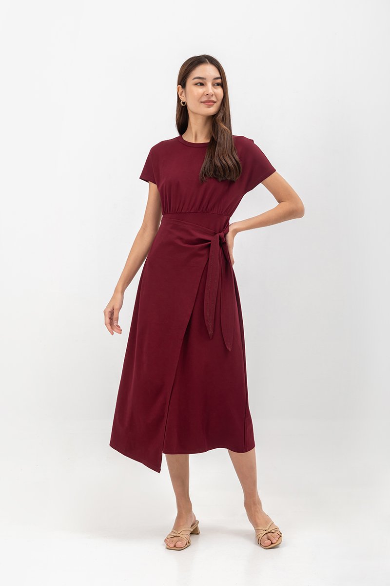 YARINA WRAP SKIRT JERSEY MIDI DRESS