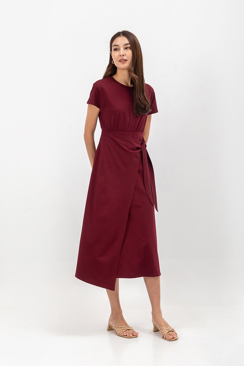 YARINA WRAP SKIRT JERSEY MIDI DRESS