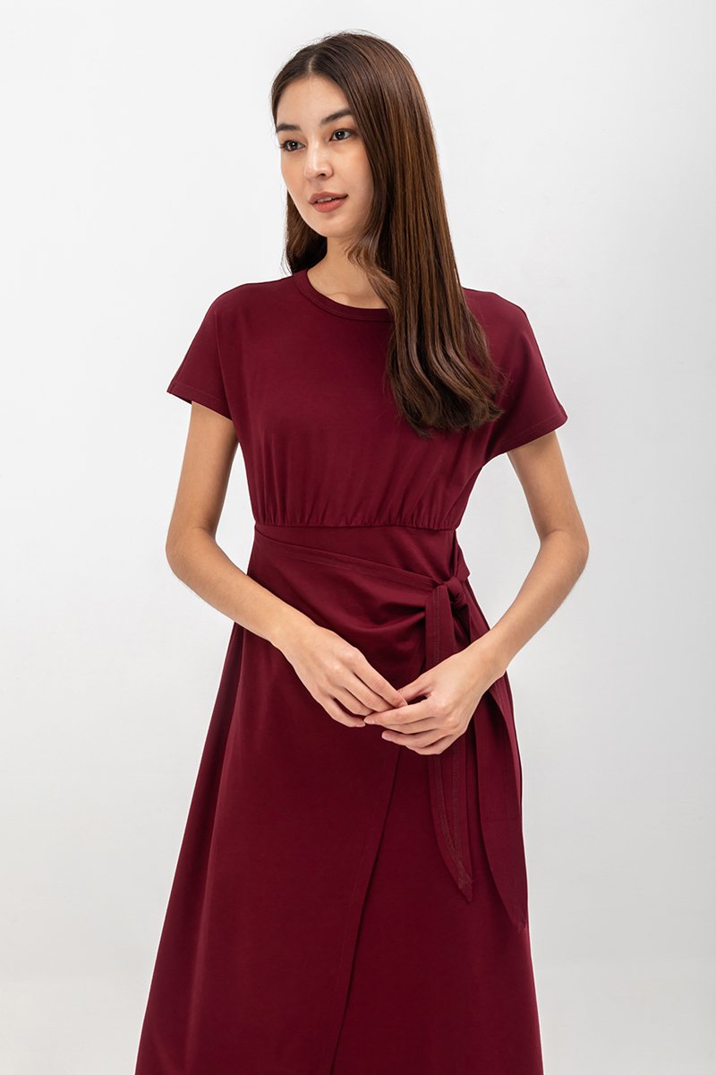 YARINA WRAP SKIRT JERSEY MIDI DRESS