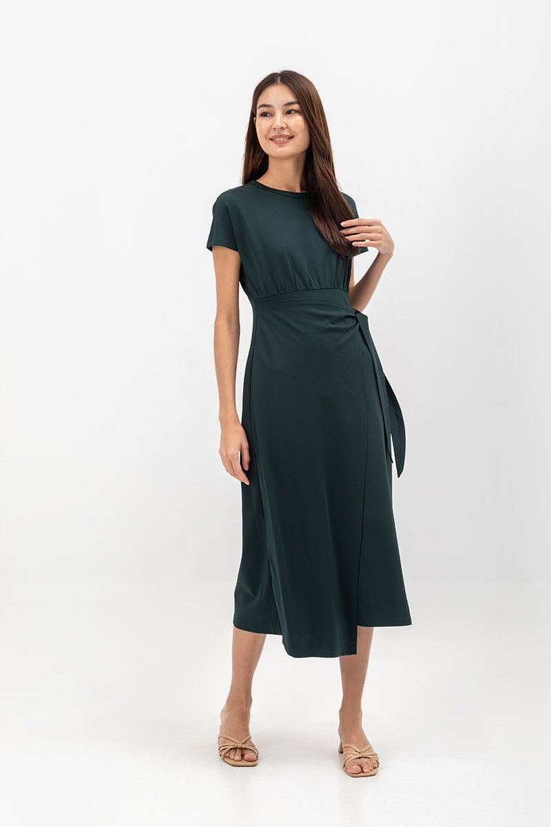 YARINA WRAP SKIRT JERSEY MIDI DRESS
