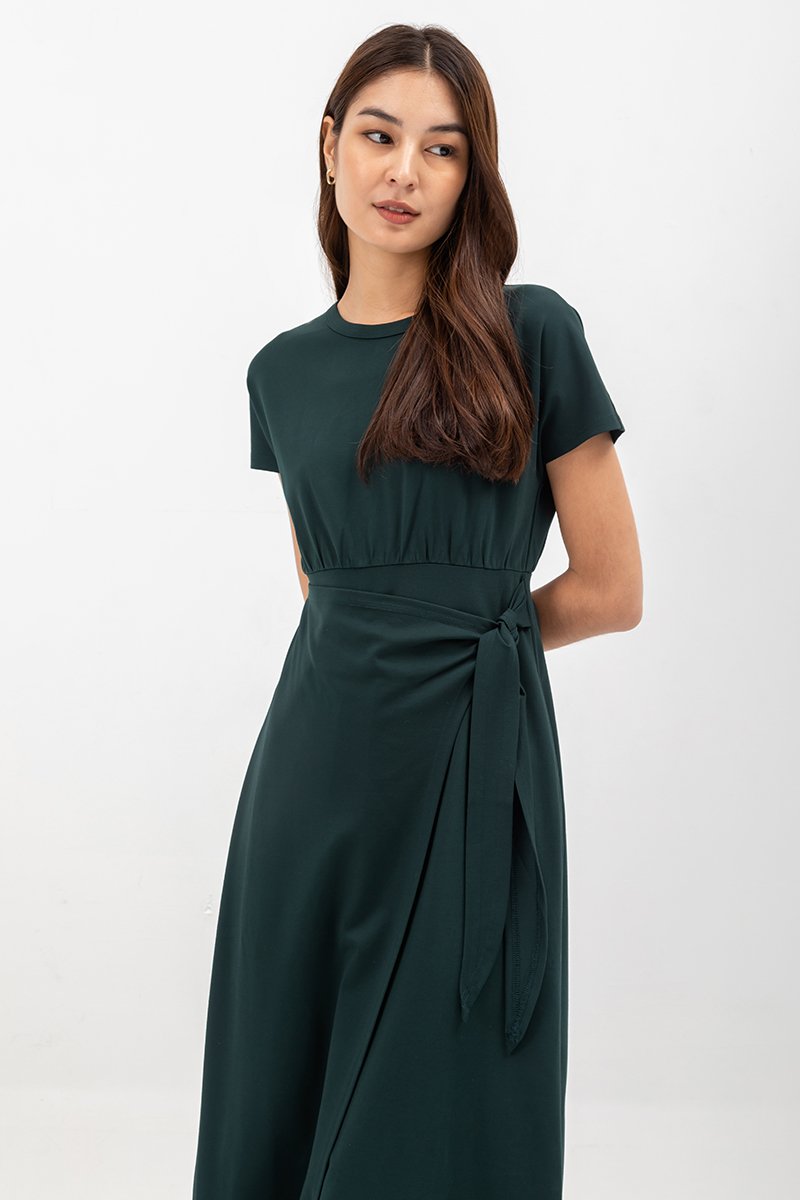 YARINA WRAP SKIRT JERSEY MIDI DRESS