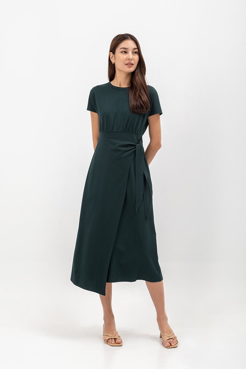 YARINA WRAP SKIRT JERSEY MIDI DRESS