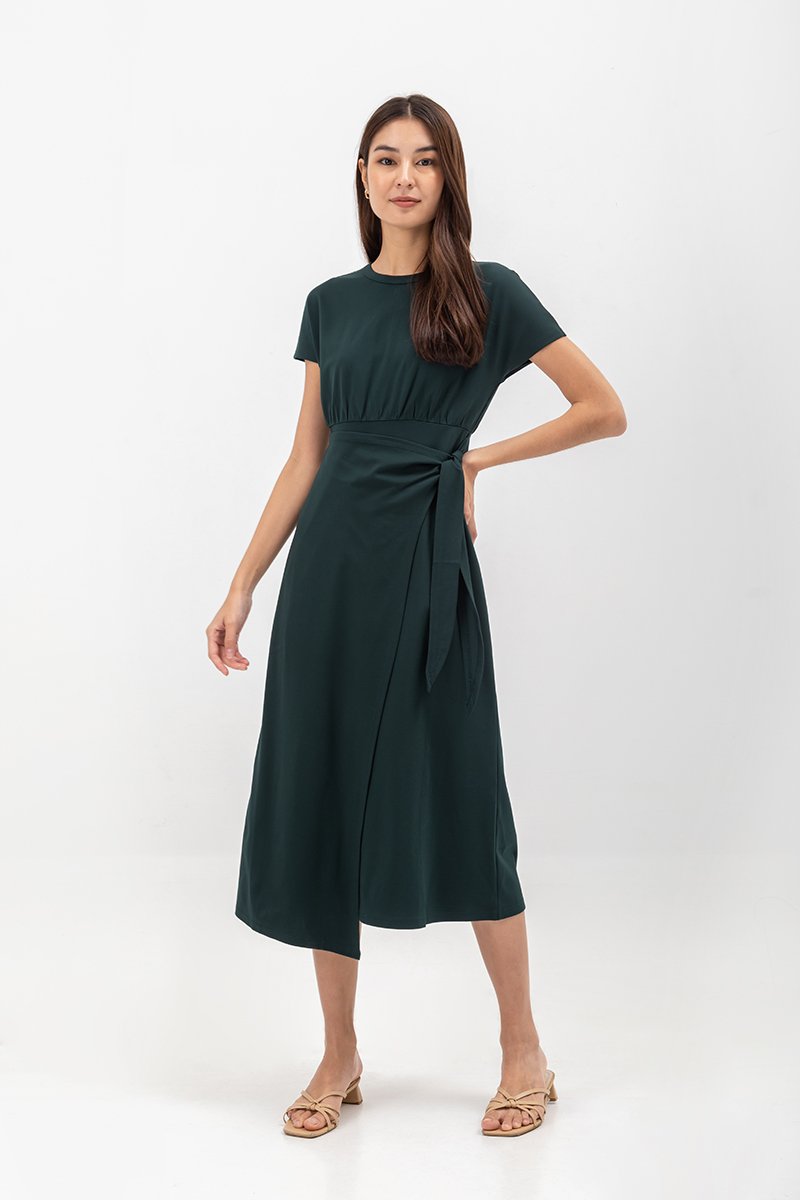 YARINA WRAP SKIRT JERSEY MIDI DRESS
