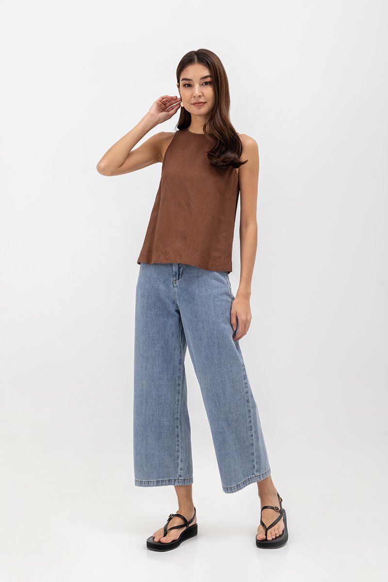 MILLIE BACK SLIT BUTTONDOWN LINEN TOP