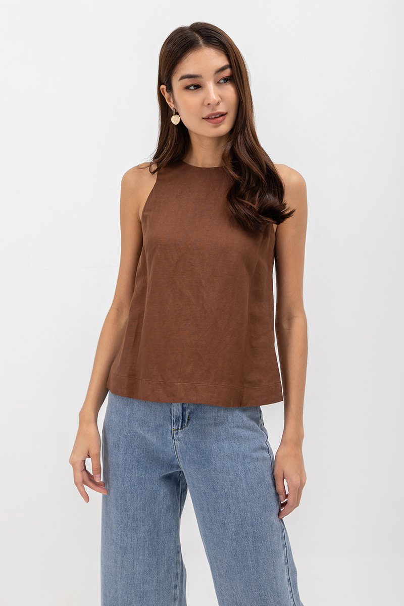 MILLIE BACK SLIT BUTTONDOWN LINEN TOP