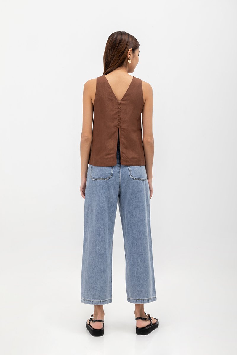 MILLIE BACK SLIT BUTTONDOWN LINEN TOP