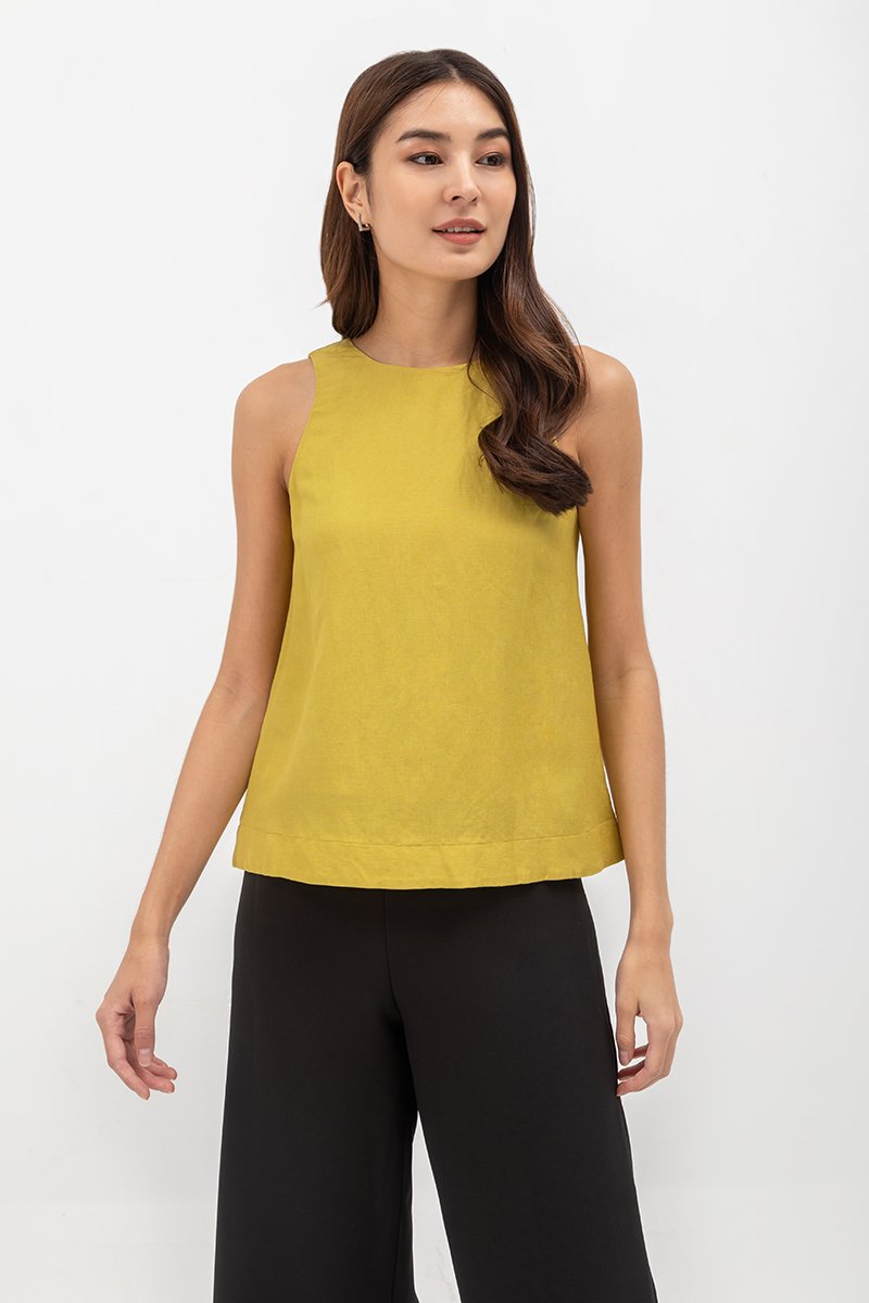 MILLIE BACK SLIT BUTTONDOWN LINEN TOP