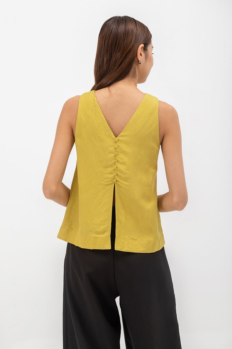 MILLIE BACK SLIT BUTTONDOWN LINEN TOP
