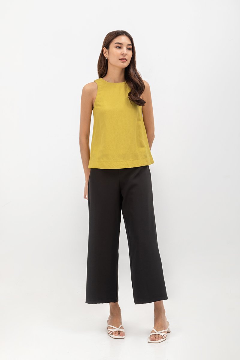 MILLIE BACK SLIT BUTTONDOWN LINEN TOP