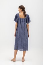 KRYSTAL EYELET FLUTTER SLEEVE MIDI DRESS W SASH
