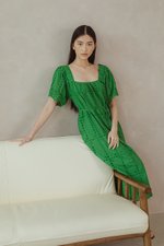 KRYSTAL EYELET FLUTTER SLEEVE MIDI DRESS W SASH