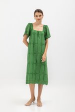 KRYSTAL EYELET FLUTTER SLEEVE MIDI DRESS W SASH