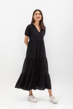 FERNANDA PUFF SLEEVE V NECK TIERED MAXI LINEN DRESS FERNANDA PUFF SLEEVE V NECK TIERED MAXI LINEN DRESS