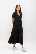 FERNANDA PUFF SLEEVE V NECK TIERED MAXI LINEN DRESS FERNANDA PUFF SLEEVE V NECK TIERED MAXI LINEN DRESS