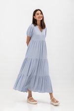 FERNANDA PUFF SLEEVE V NECK TIERED MAXI LINEN DRESS FERNANDA PUFF SLEEVE V NECK TIERED MAXI LINEN DRESS