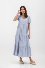 FERNANDA PUFF SLEEVE V NECK TIERED MAXI LINEN DRESS FERNANDA PUFF SLEEVE V NECK TIERED MAXI LINEN DRESS