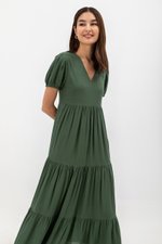 FERNANDA PUFF SLEEVE V NECK TIERED MAXI LINEN DRESS FERNANDA PUFF SLEEVE V NECK TIERED MAXI LINEN DRESS