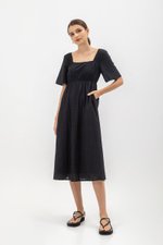 LILY FLUTTER SLEEVE ELASTIC WAISTBAND MIDI DRESS LILY FLUTTER SLEEVE ELASTIC WAISTBAND MIDI DRESS