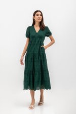 JENSON V NECK TIERED EYELET MAXI DRESS