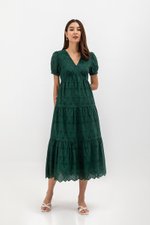 JENSON V NECK TIERED EYELET MAXI DRESS