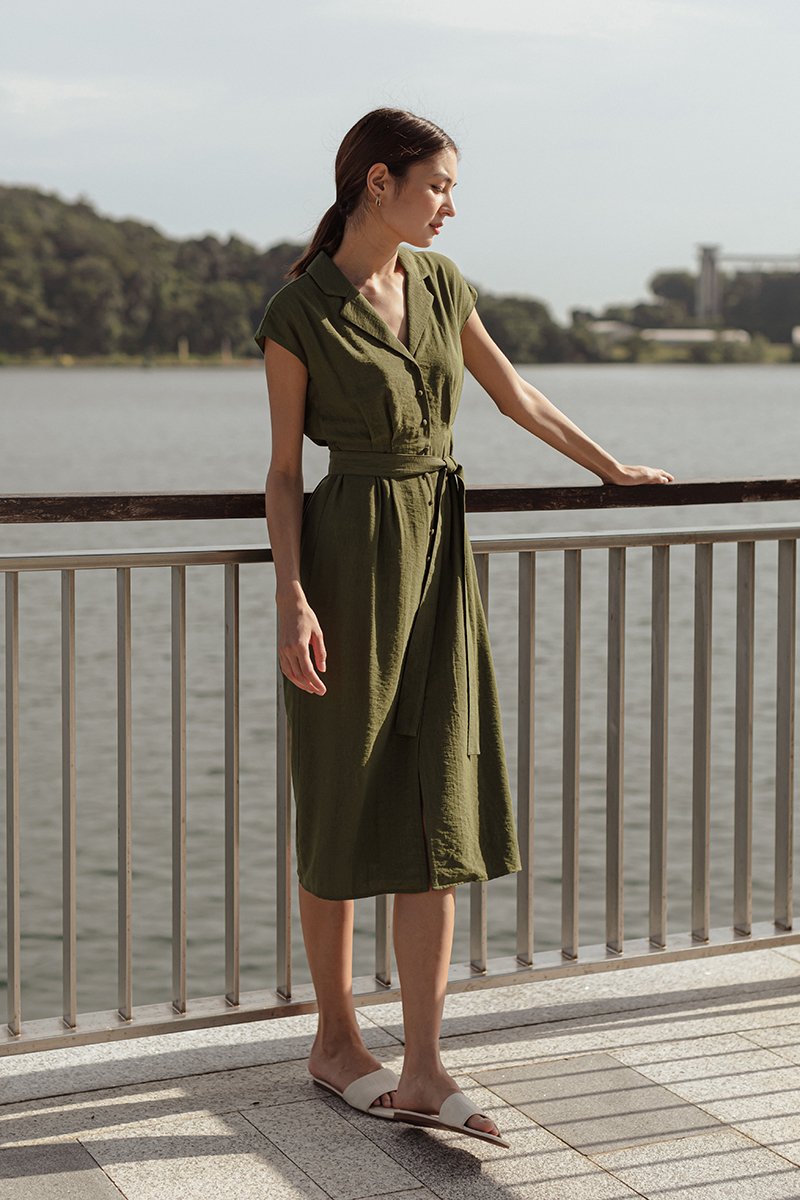 AISLING TEXTURED BUTTONDOWN MIDI SHIRT DRESS
