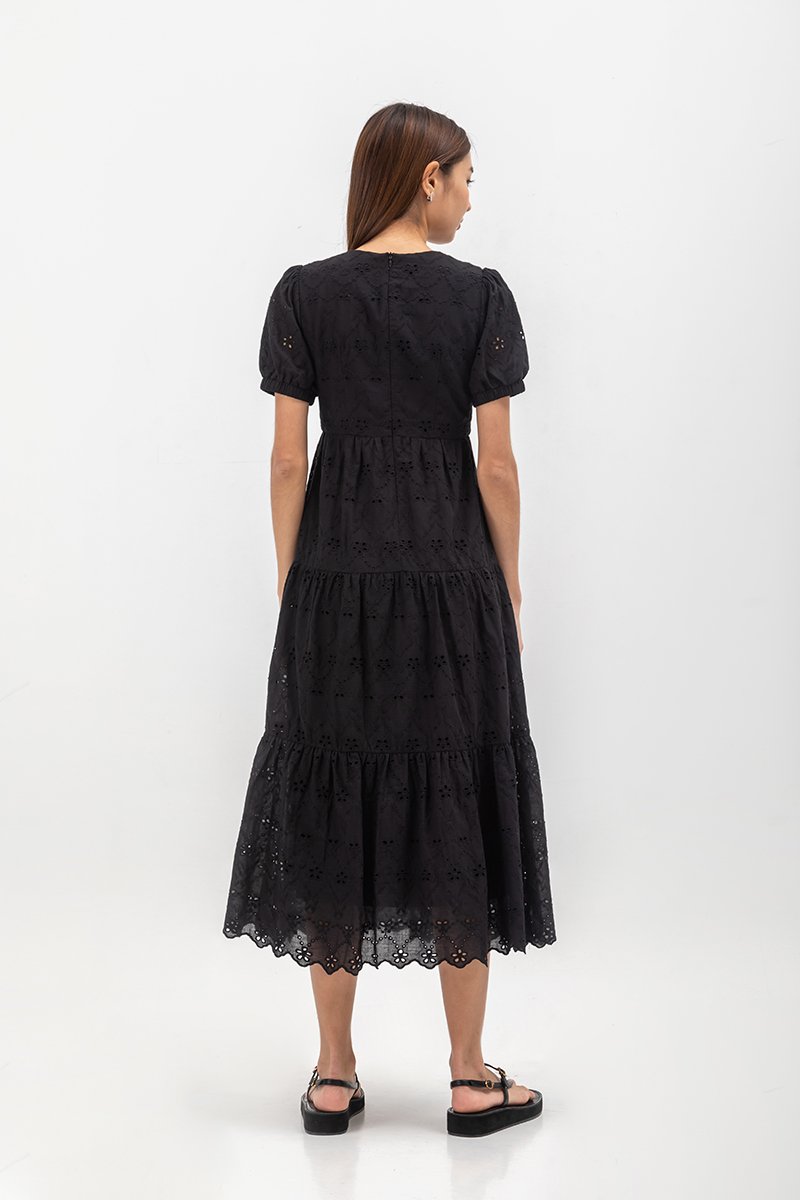 JENSON V NECK TIERED EYELET MAXI DRESS