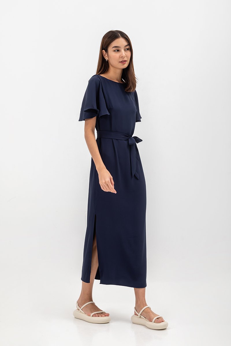 GLORIA FLUTTER SLEEVE MAXI DRESS W SASH