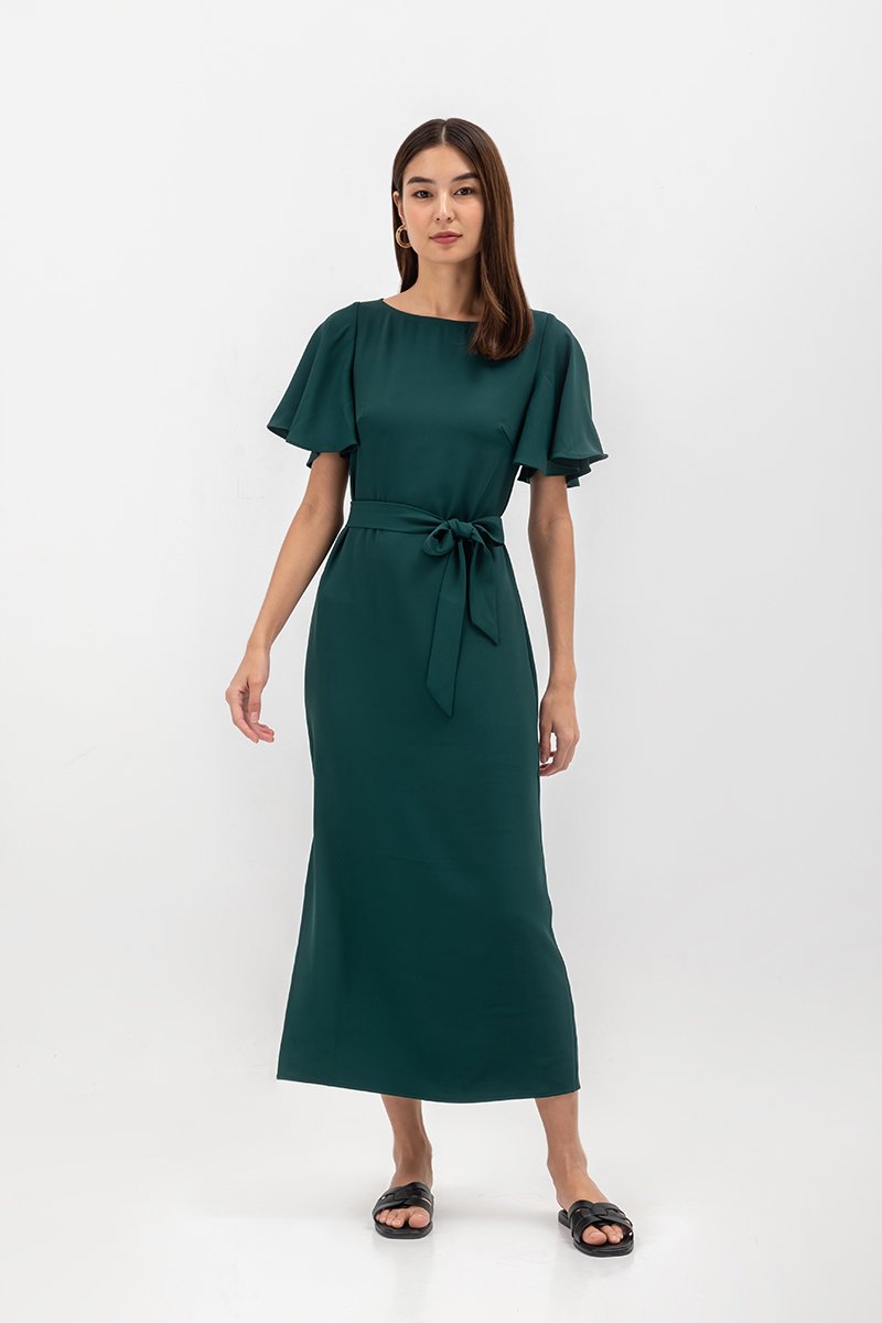 GLORIA FLUTTER SLEEVE MAXI DRESS W SASH